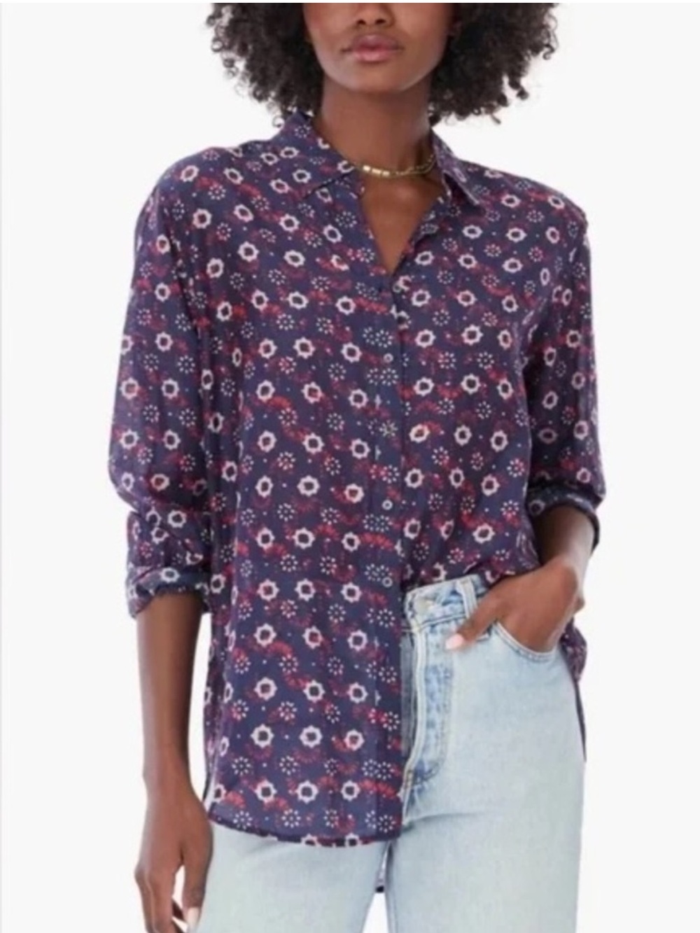 Xirena Beau Silk Blend Button Down Top Floral Medallion Size XS